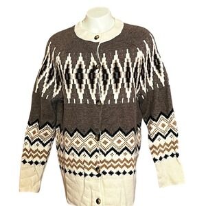 J. Crew Brown Cream Fair Isle Geometric Knit Cardigan